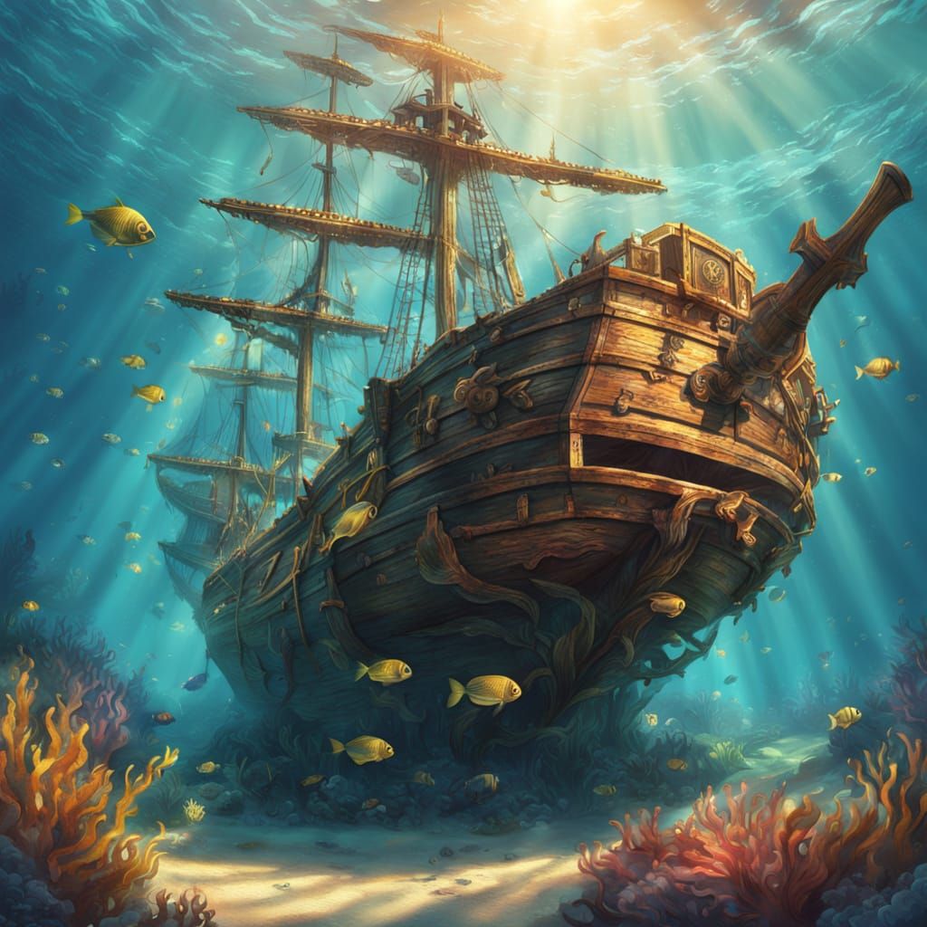 Sunken Galleon Underwater Digital Painting