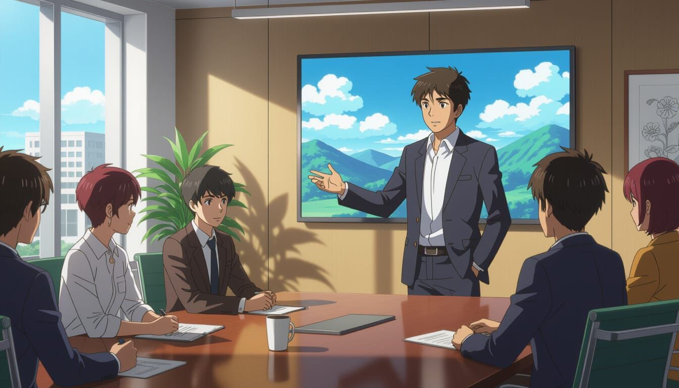Young Indian Man Confidently Presents in Office Meeting
