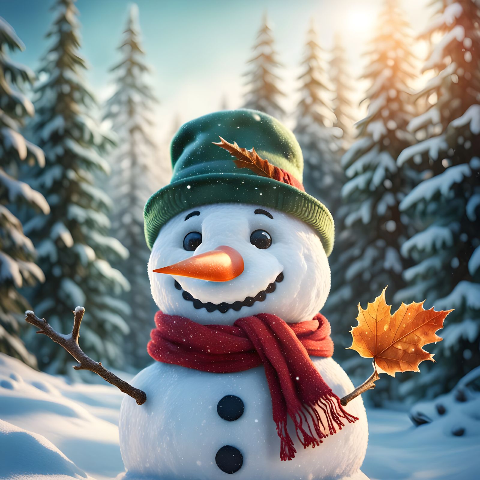 Hyperrealistic Winter Scene in Golden Hour Light