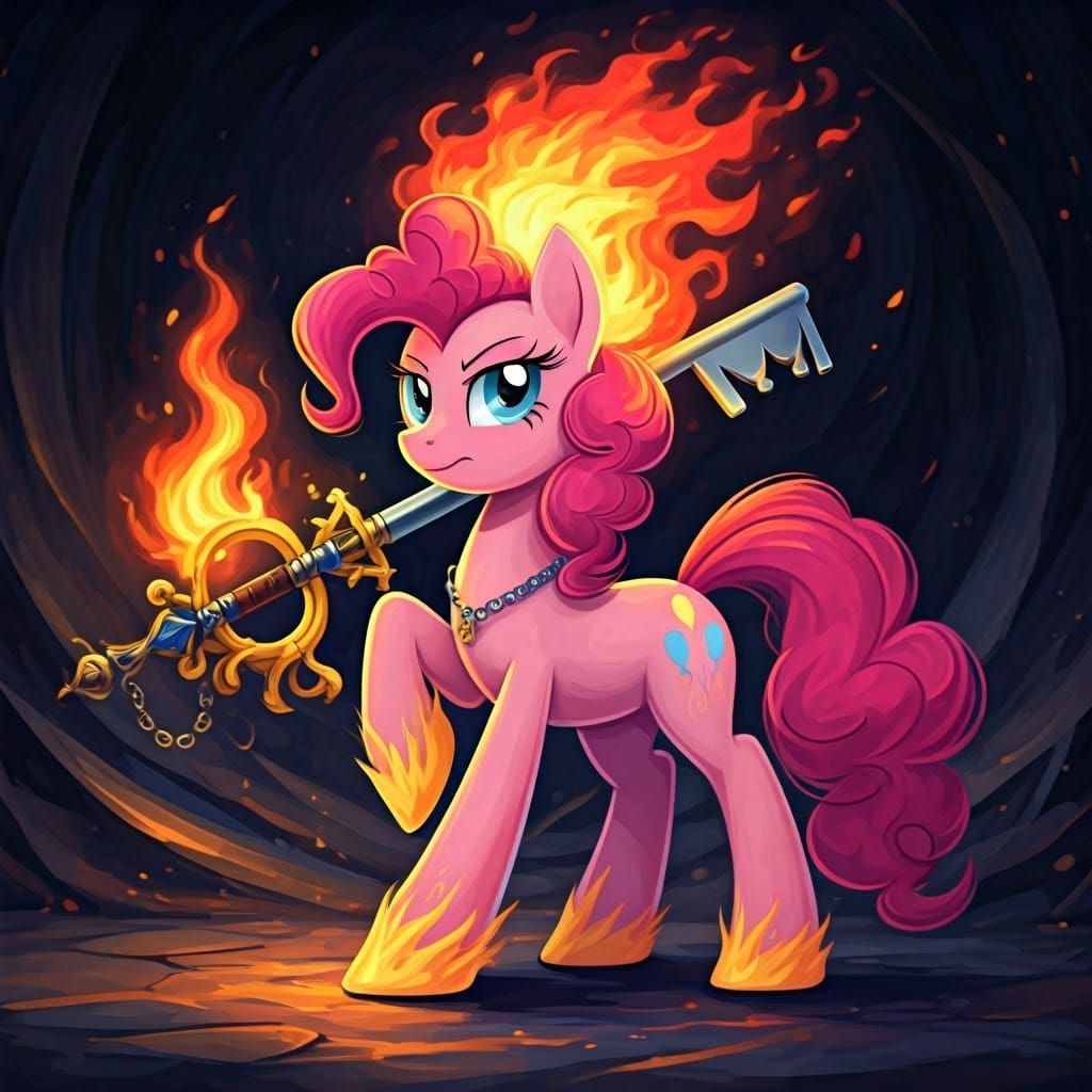 Mystical Pinkie Pie Wields Keyblade in a Vibrant Gouache Pai...