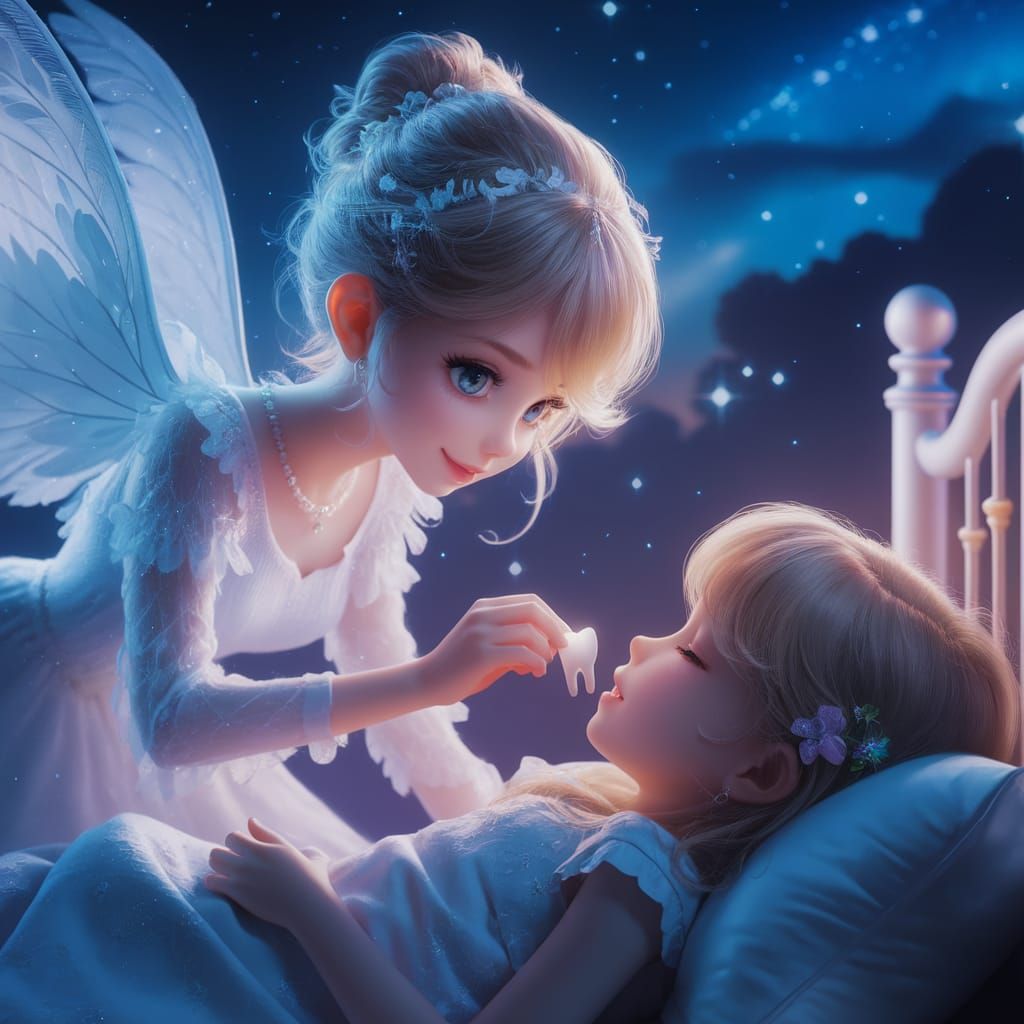 Tooth Fairy Steals Tooth in Anime Style