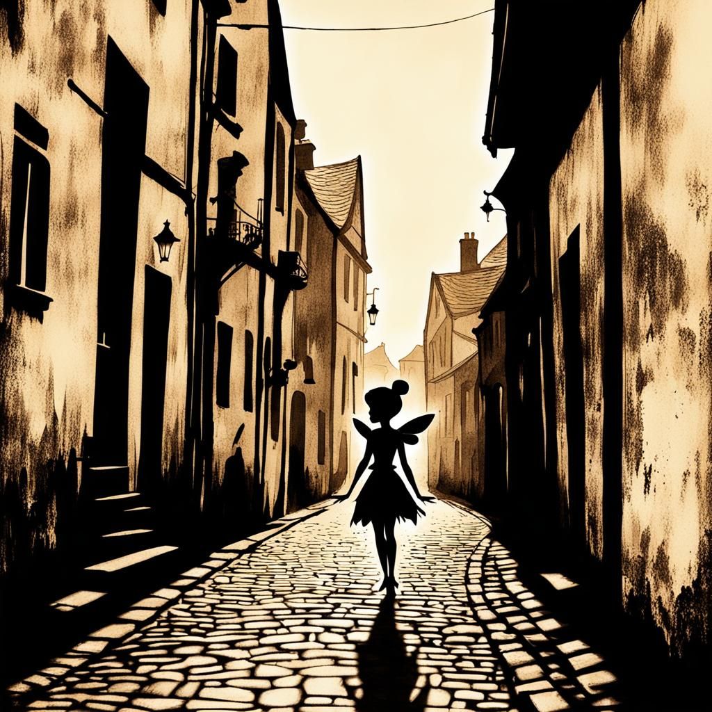 Tinkerbell Silhouette in Sepia Vintage Style