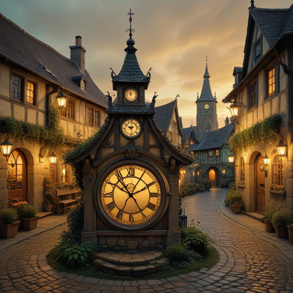 Whimsical Clock Tower in Fairytale Village