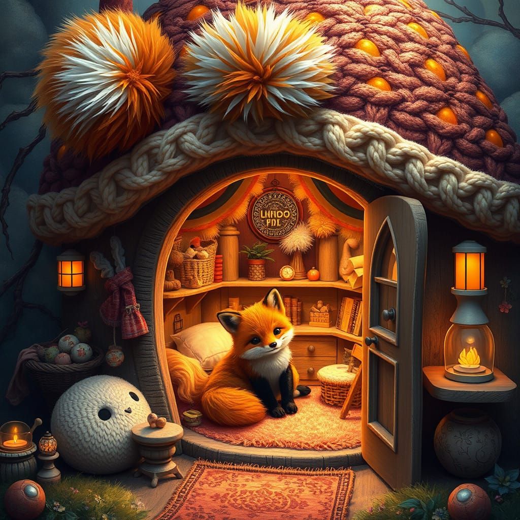 Cozy Whimsical Fox House in Fantastical Lighting