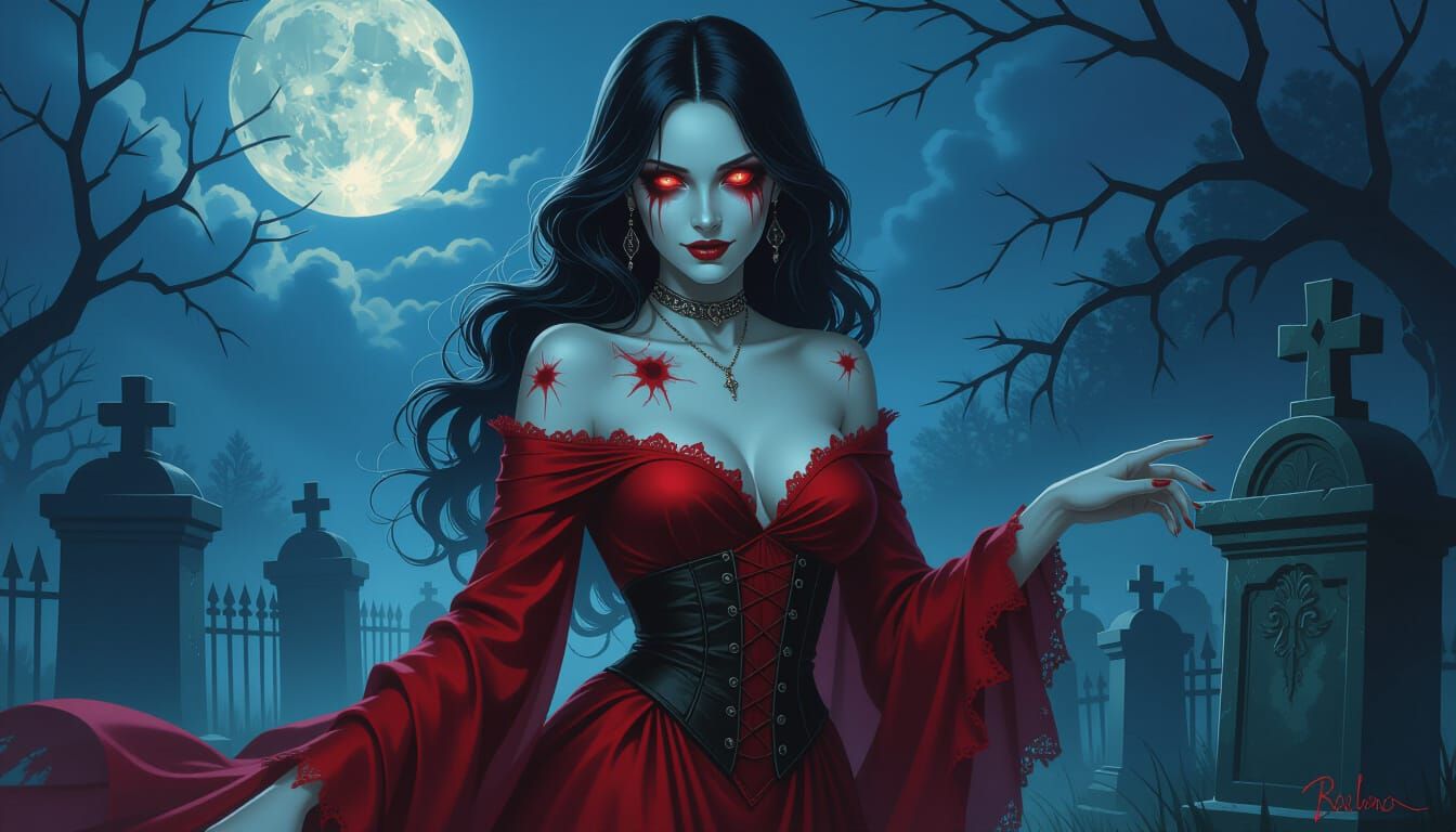 Hauntingly Beautiful Zombie in Moonlit Graveyard