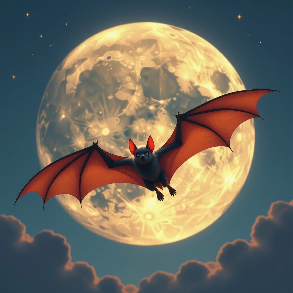 Bat Flying Before Full Moon - Dynamic Lighting Concept Art