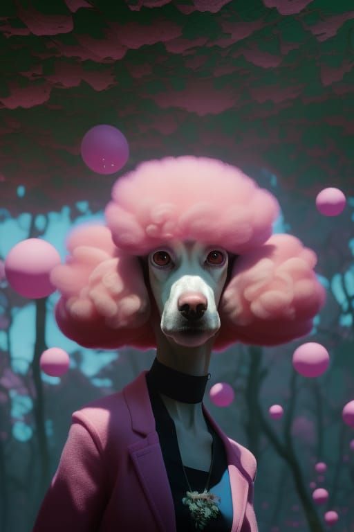 Vibrant Pink Poodle with Volumetric Lighting