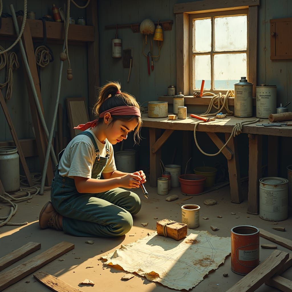 Girl's Determination: Building a Raft in Garage