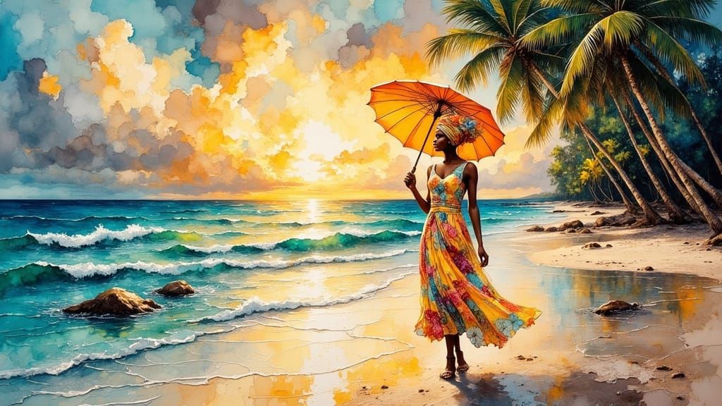 Caribbean Woman in Turner-Inspired Impressionistic Light