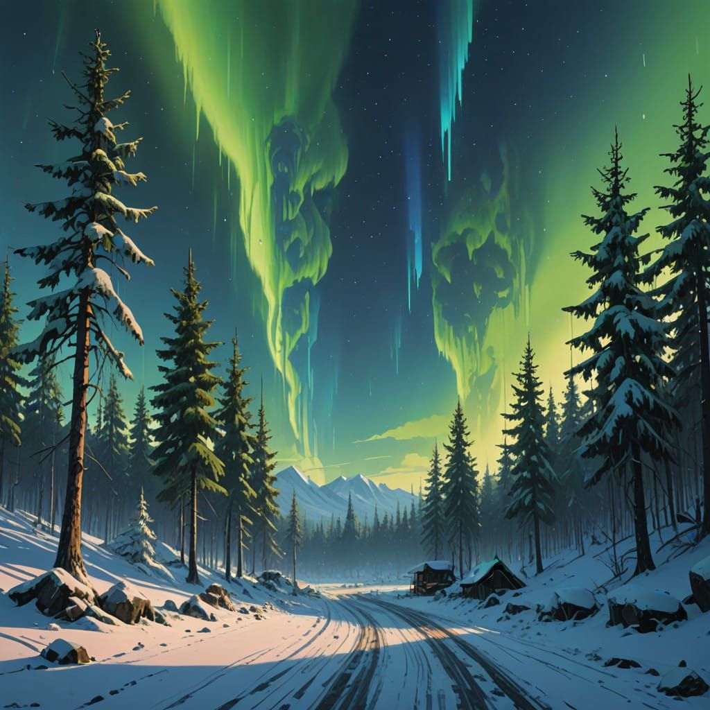 Surreal Aurora Borealis Landscape in Ethereal, Hyper-Realist...