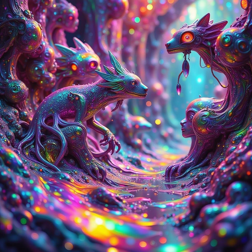 Futuristic Rainbow Dreamscape in Neon Punk Style