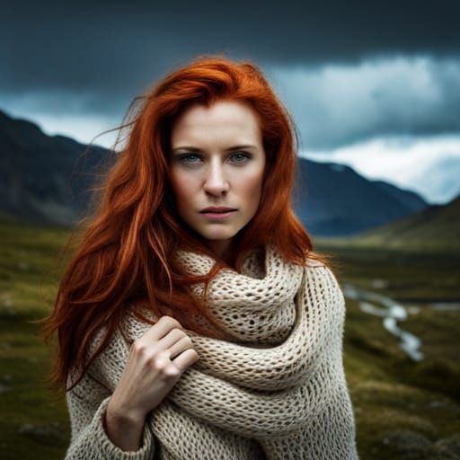 Beautiful Irish Woman Portrait in Highland Landscape