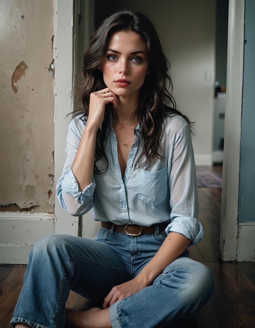 Moody Analog Film Portrait of Brunette Woman