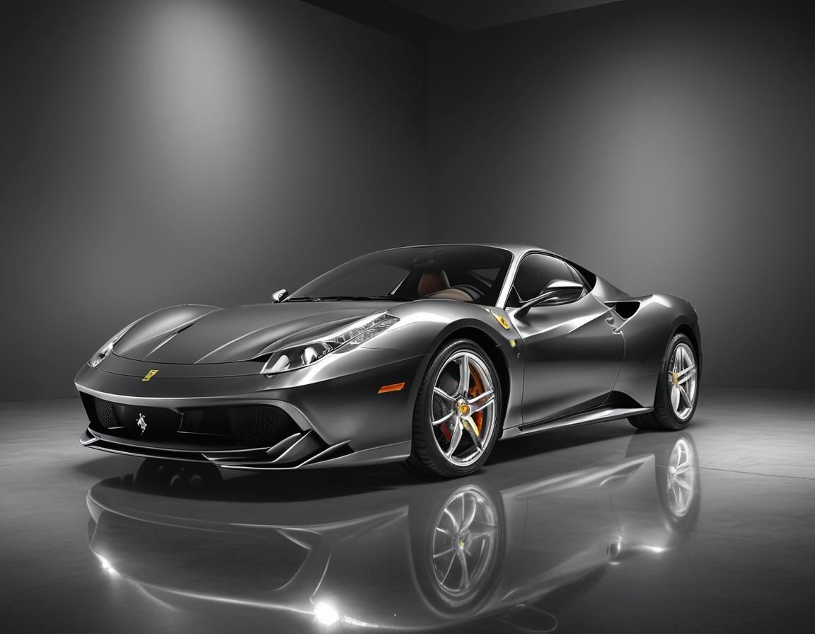 Chrome Ferrari in Dark Room: Hyperrealistic Digital Art