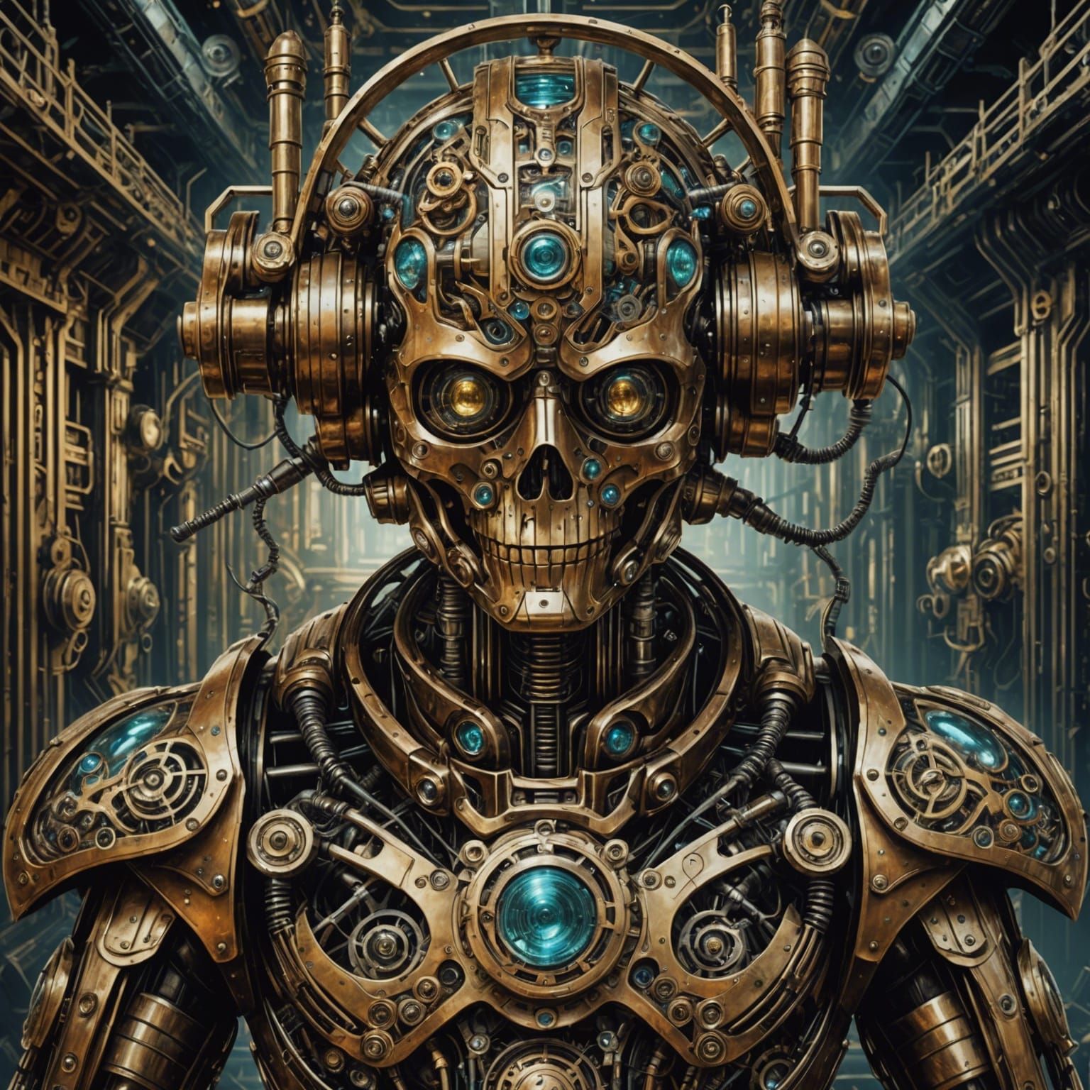 Steampunk Scarecrow Android in Giger-Inspired Dreamscape