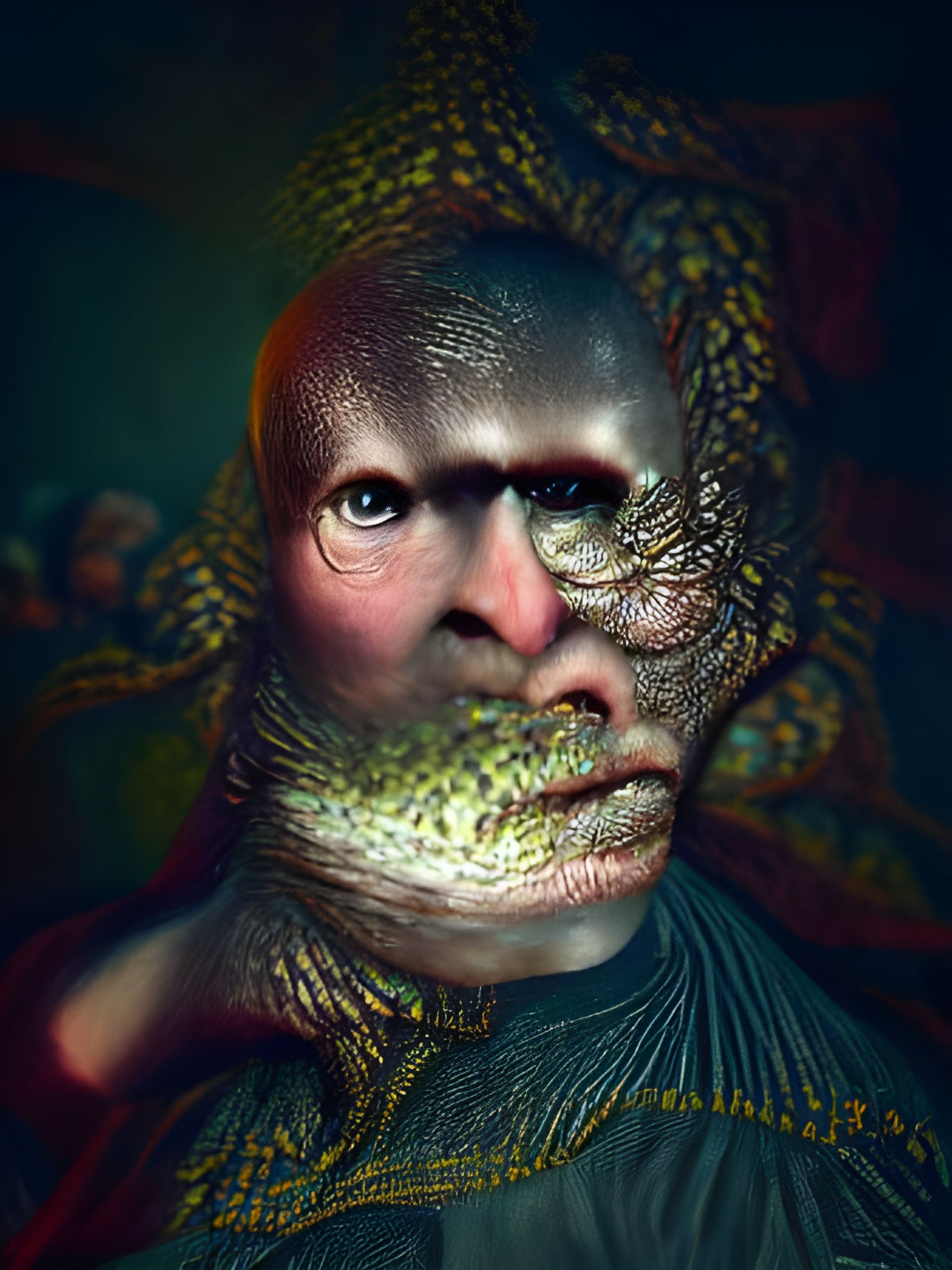 Portrait of an angry reptilian humanoid horror Gustave Doré ...