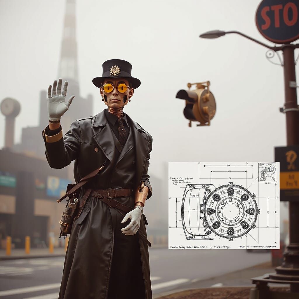 Steampunk Traffic Controller with Intricate Brass and Copper...