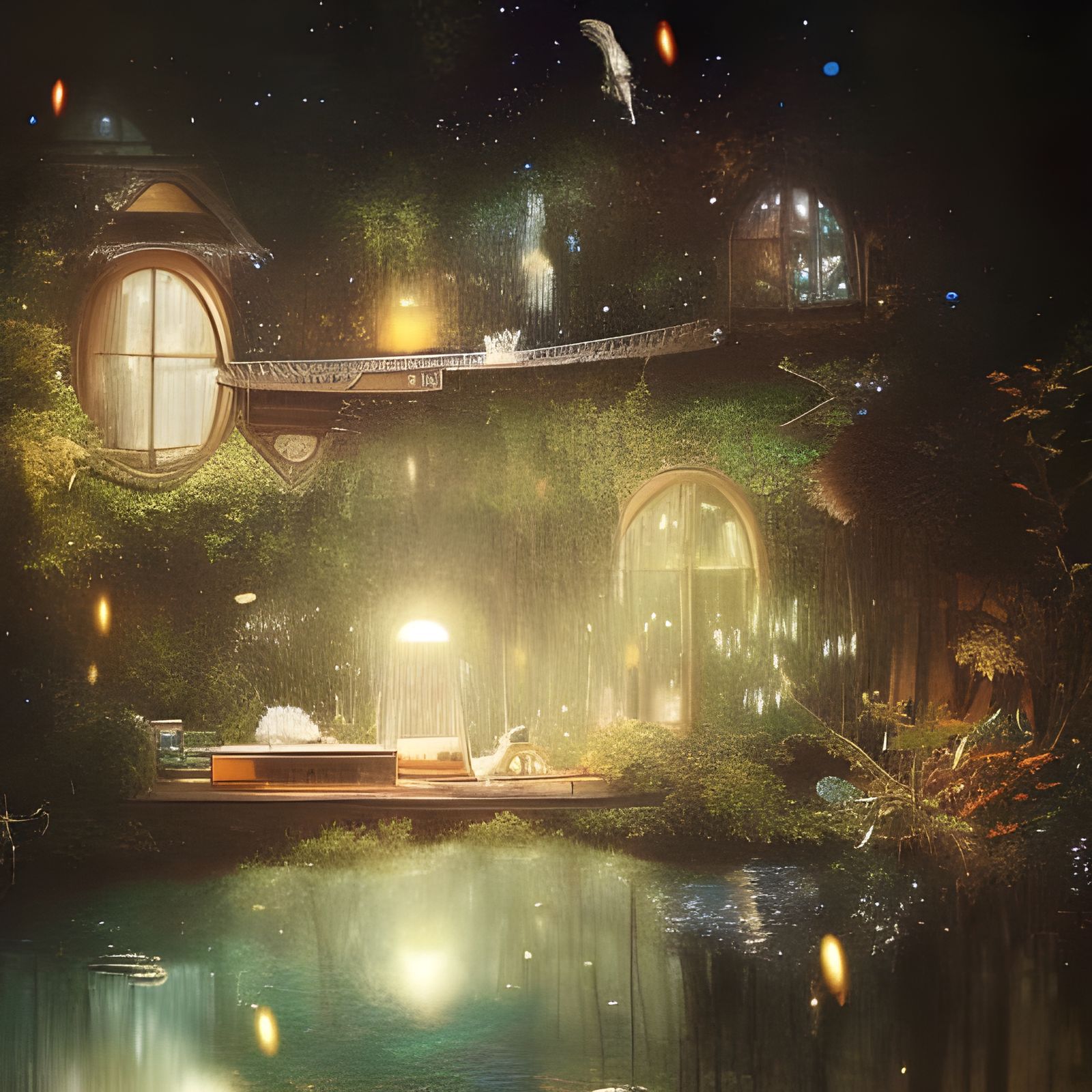 Magical Treehouse at Night: Hyperdetailed Digital Art
