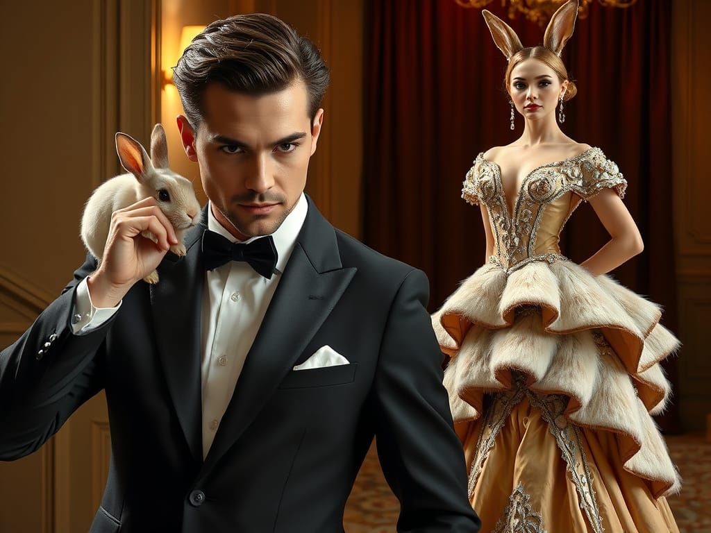 Surrealist Spy and Rabbit Woman in Haute Couture