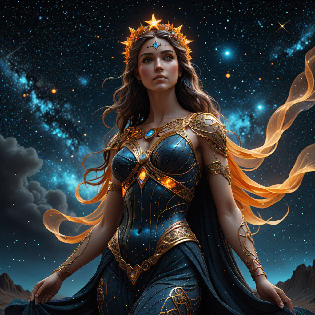 Hyper-Realistic Aphrodite Statue Under Starry Night Sky