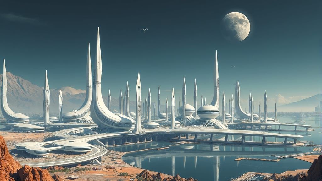 Futuristic City on Alien Planet with Two Moons