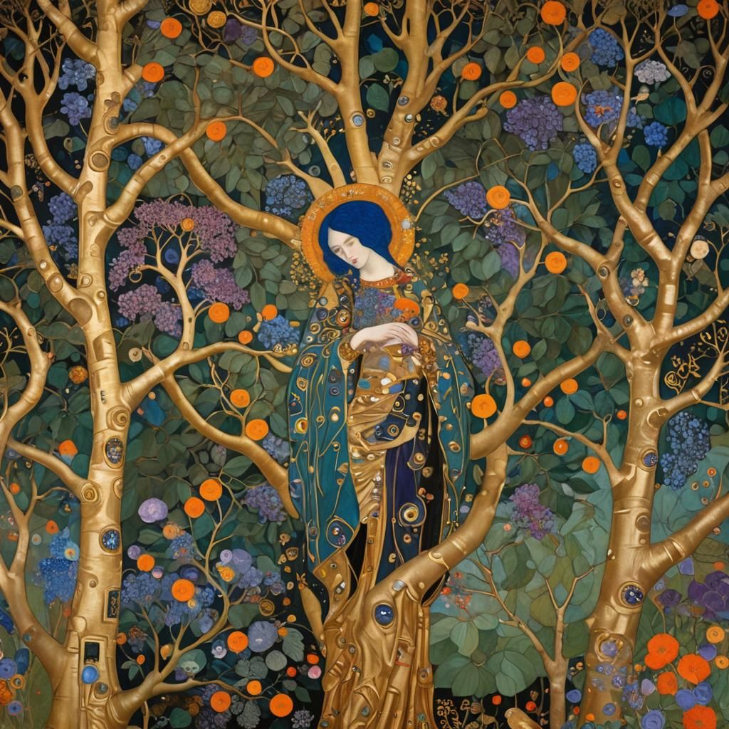 Klimt-Inspired Floral Study with Tree of Life
