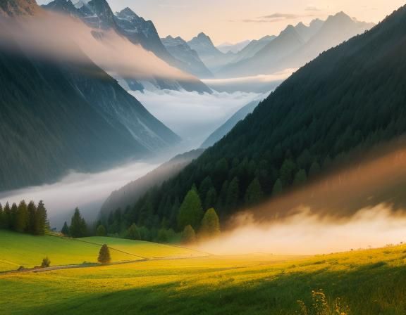Evening Light Over Gorge in Bernese Oberland
