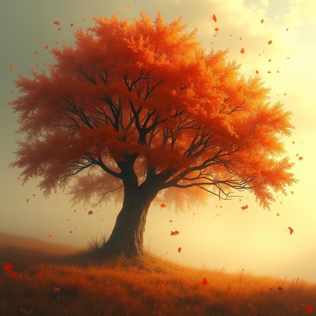 Majestic Autumn Tree in Golden Sunlight