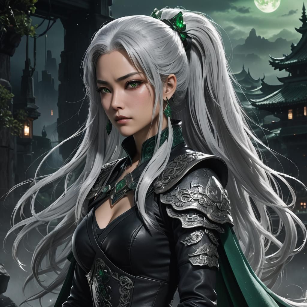 Mystical Woman with Emerald Eyes in Matte Painting