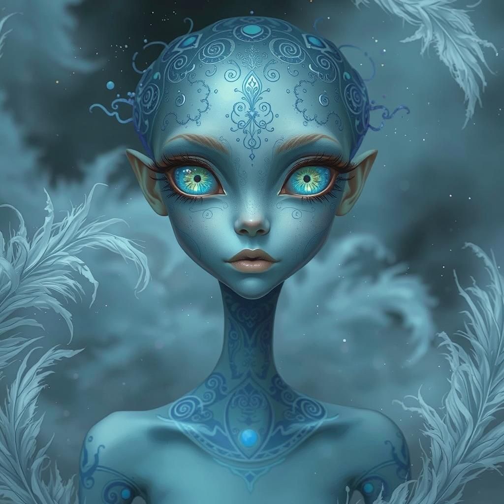 Ethereal Being with Blue Skin in Mythic Style
