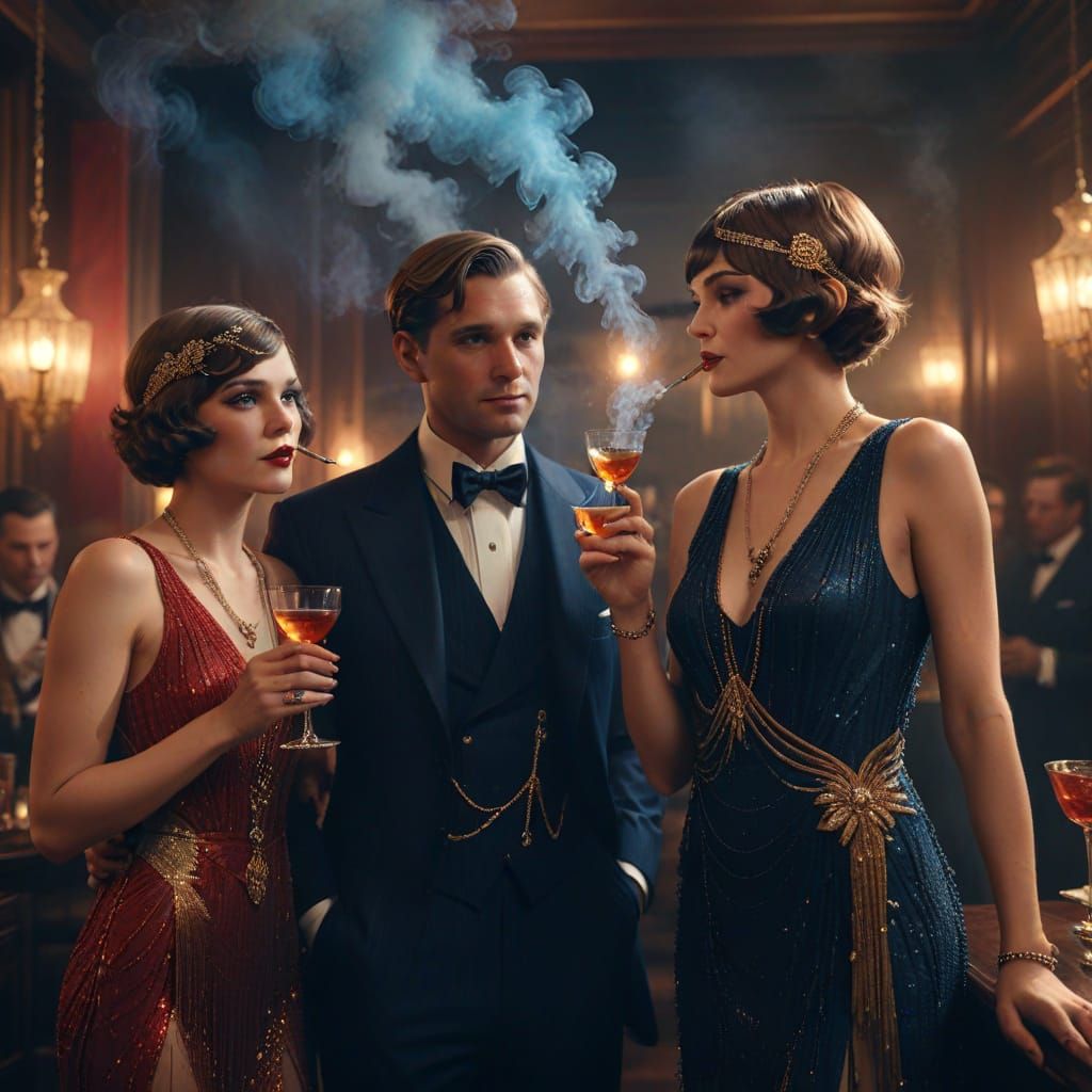 Flapper Girls in Smoky Bar: Digital Matte Painting