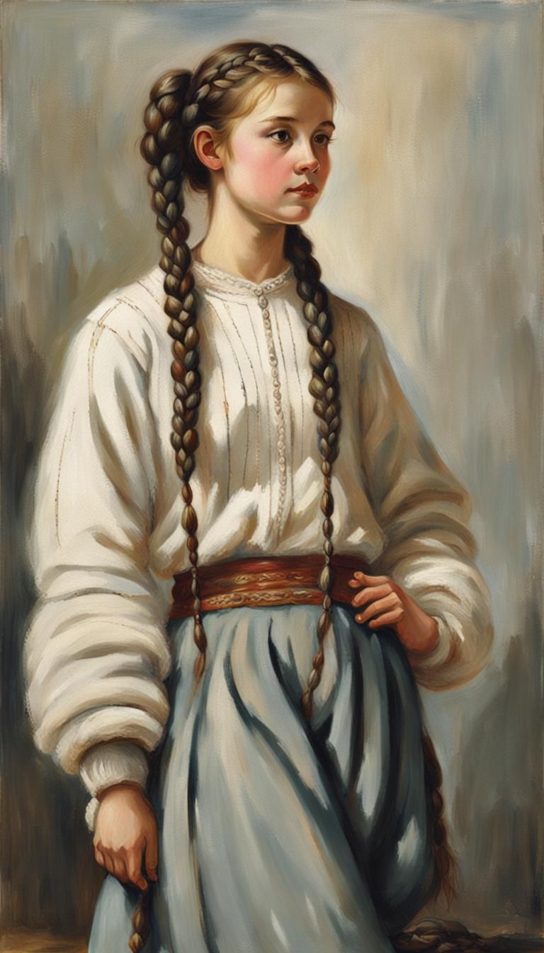 A (((very beautiful young girl) aged 25 with an A4-sized waist, wearing soft, fluffy clothing that showcases a (((beauti...