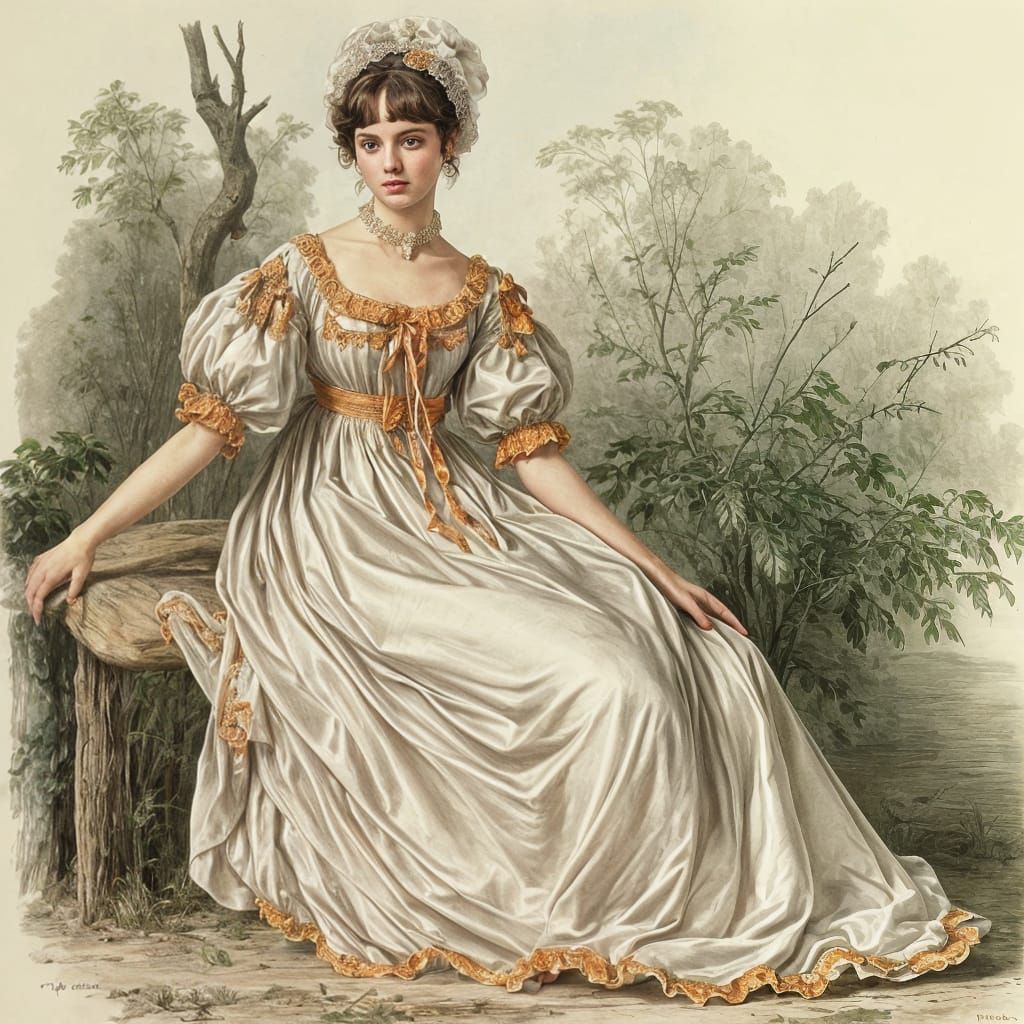 Girl in Regency Gown with Apricot Details