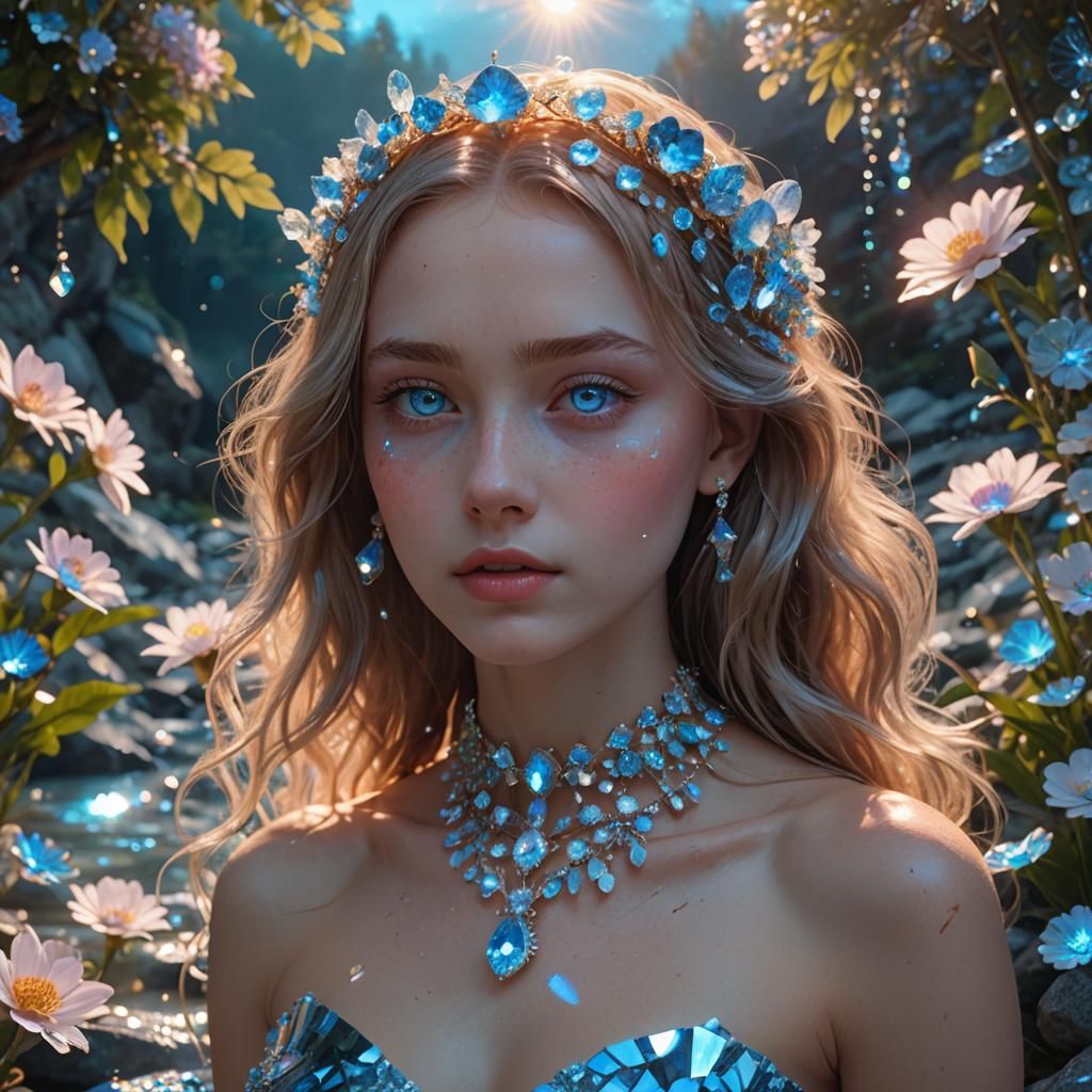 Beautiful Woman with Crystal Jewelry in 3D