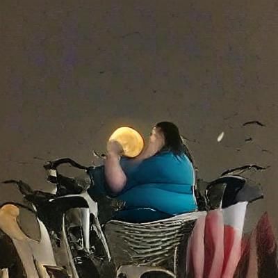 Surreal Woman Eating the Moon in Space