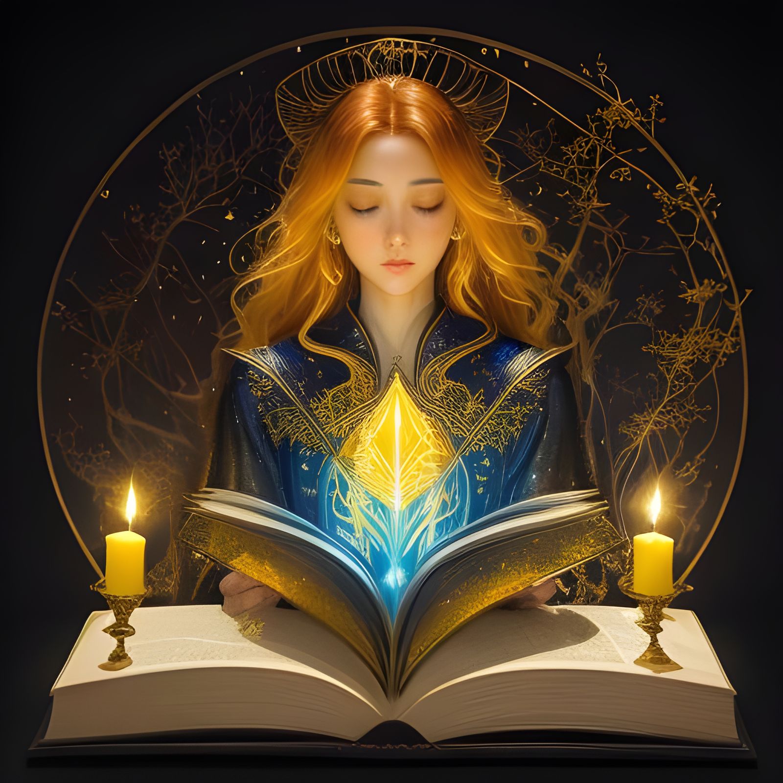 Fantasy Book of Dreams with Candles in Watercolor