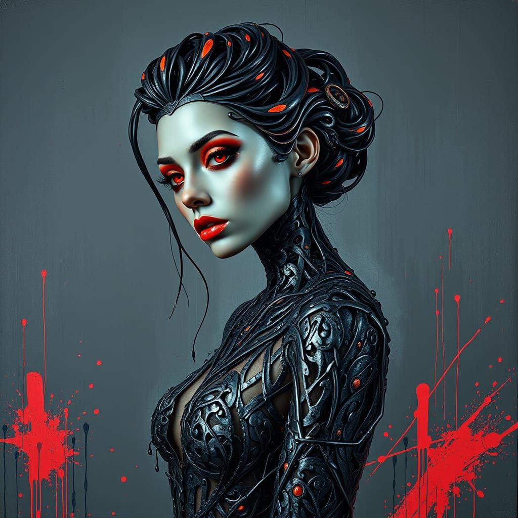 Surreal Steel Goddess in Charcoal Grey Splendor