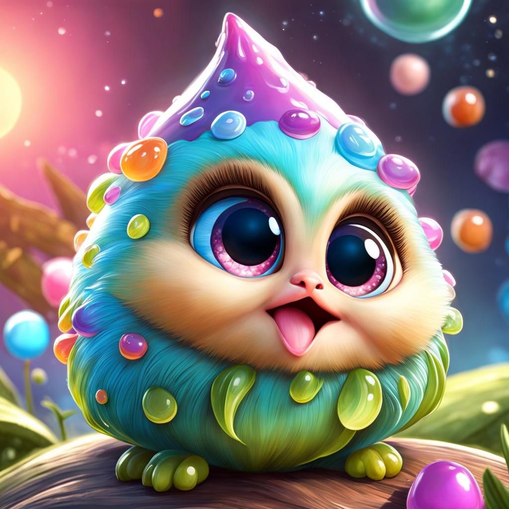 Adorable Gumdrop Creature Camping in Whimsical Style