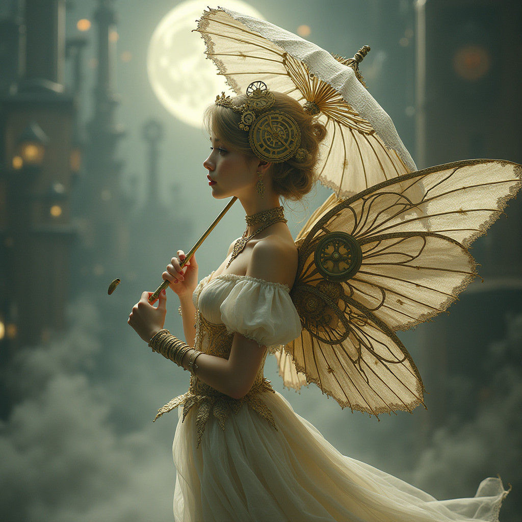 Steampunk Angel with Clockwork Wings in London