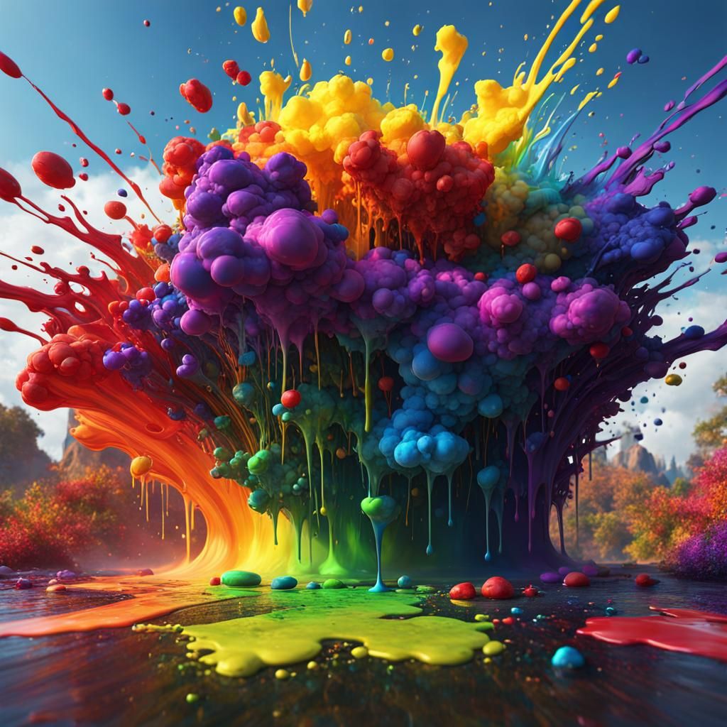 Rainbow Paint Splatters in Detailed Matte Style