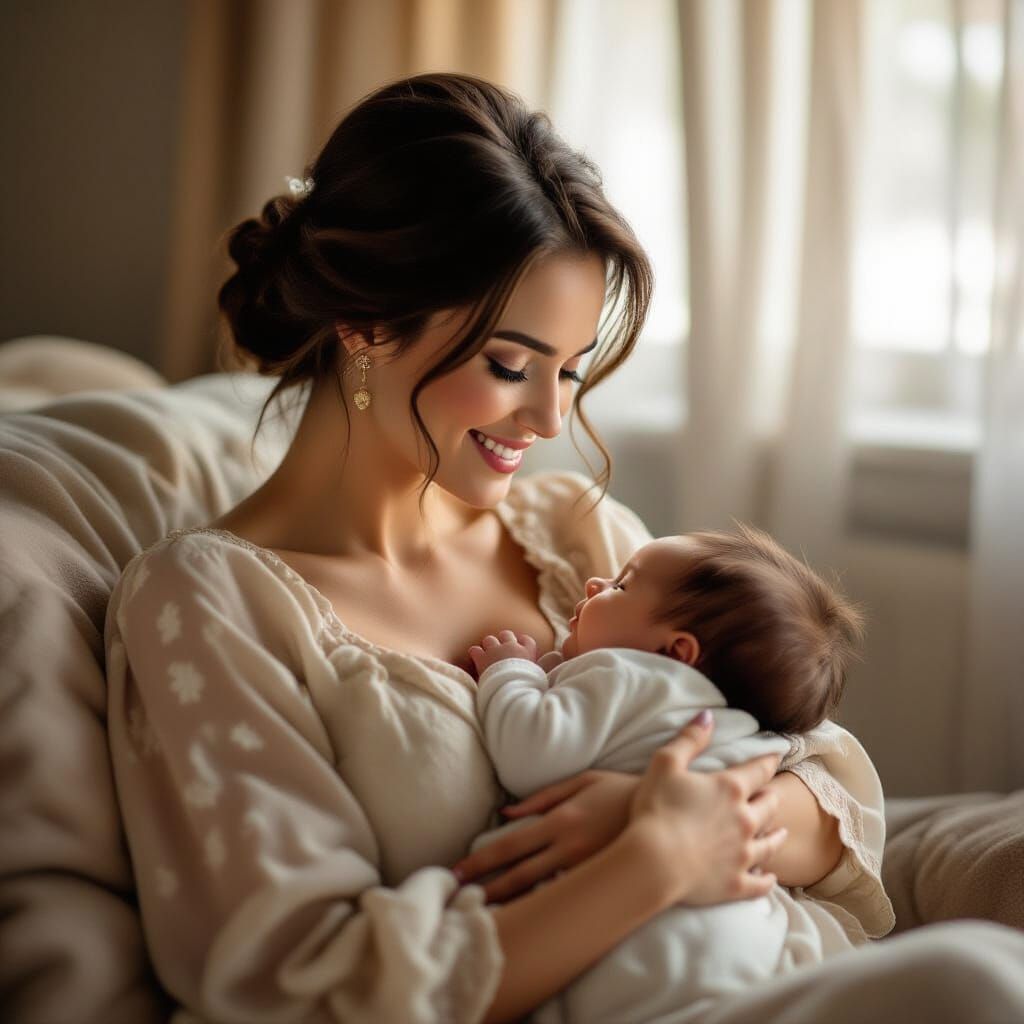 Heartwarming Mother and Baby Portrait in Film Style