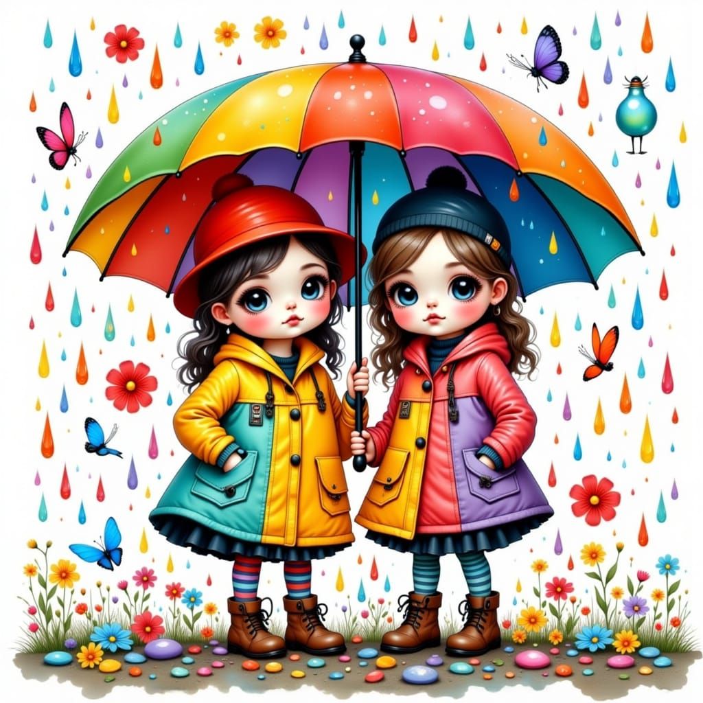 Twins in Raincoats, Pop Art Portrait