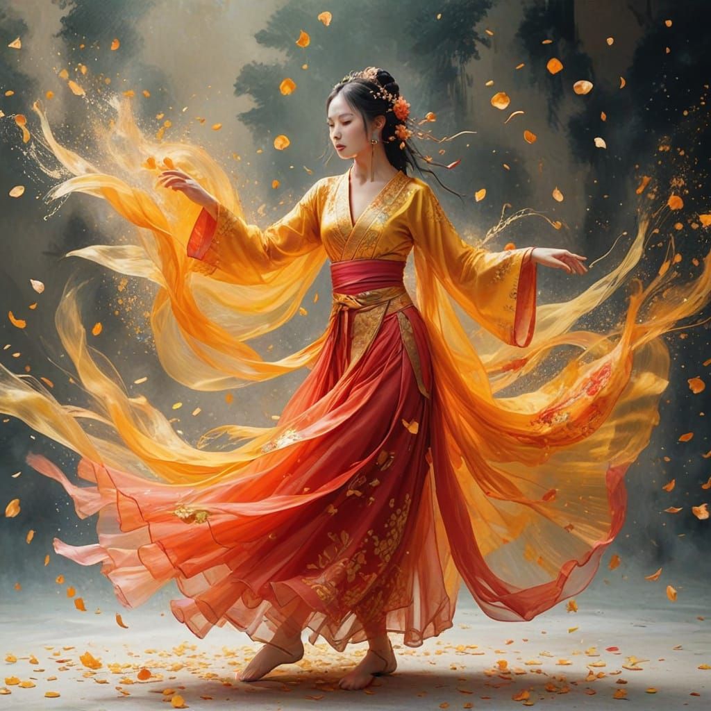 Han Dynasty Ribbon Dancer in Dynamic Anime Style