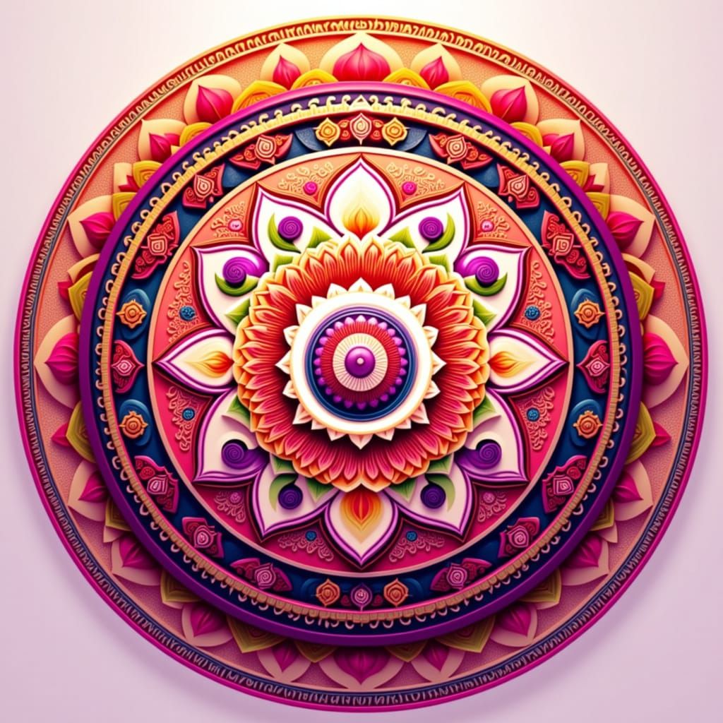 Intricate Rose, Orange, and Magenta Mandala Design