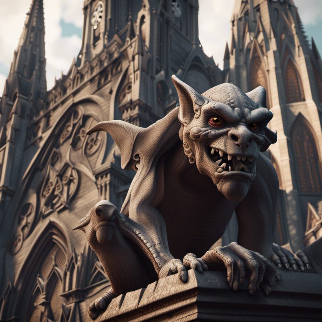 Gargoyle poses on gothic church