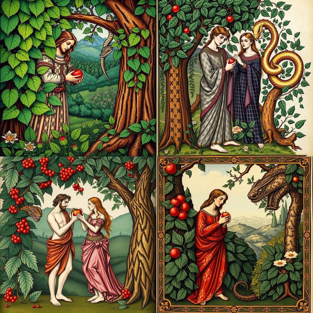 Medieval Adam and Eve Share the Apple in a Hidden Garden