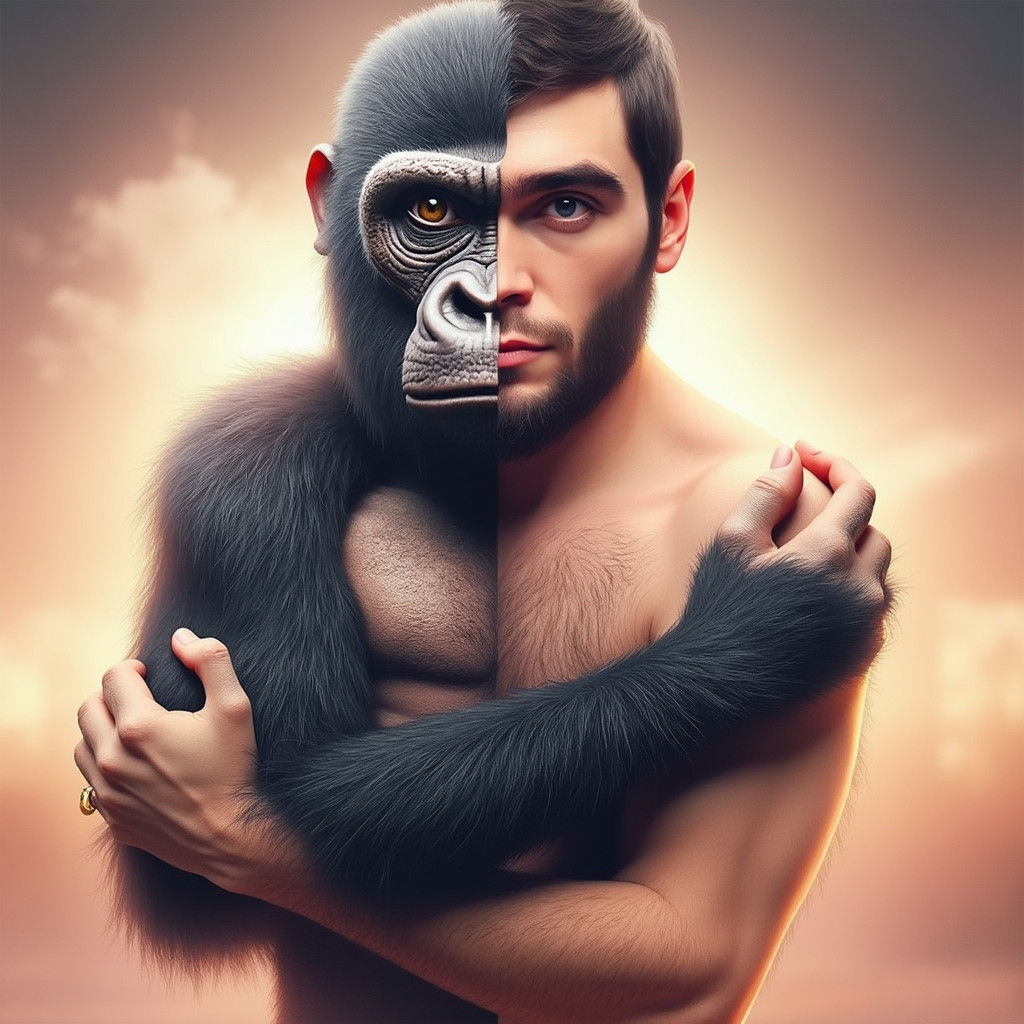 Surreal Siamese Twin: Gorilla and Man in Photorealistic Styl...
