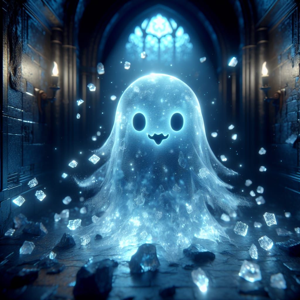 Ethereal Ghost in Dark Vault: Digital Art