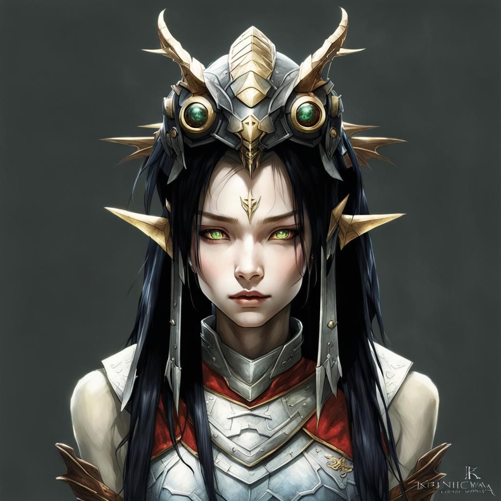 Dragon-Elf Warrior with Cybernetic Wings: Digital Art