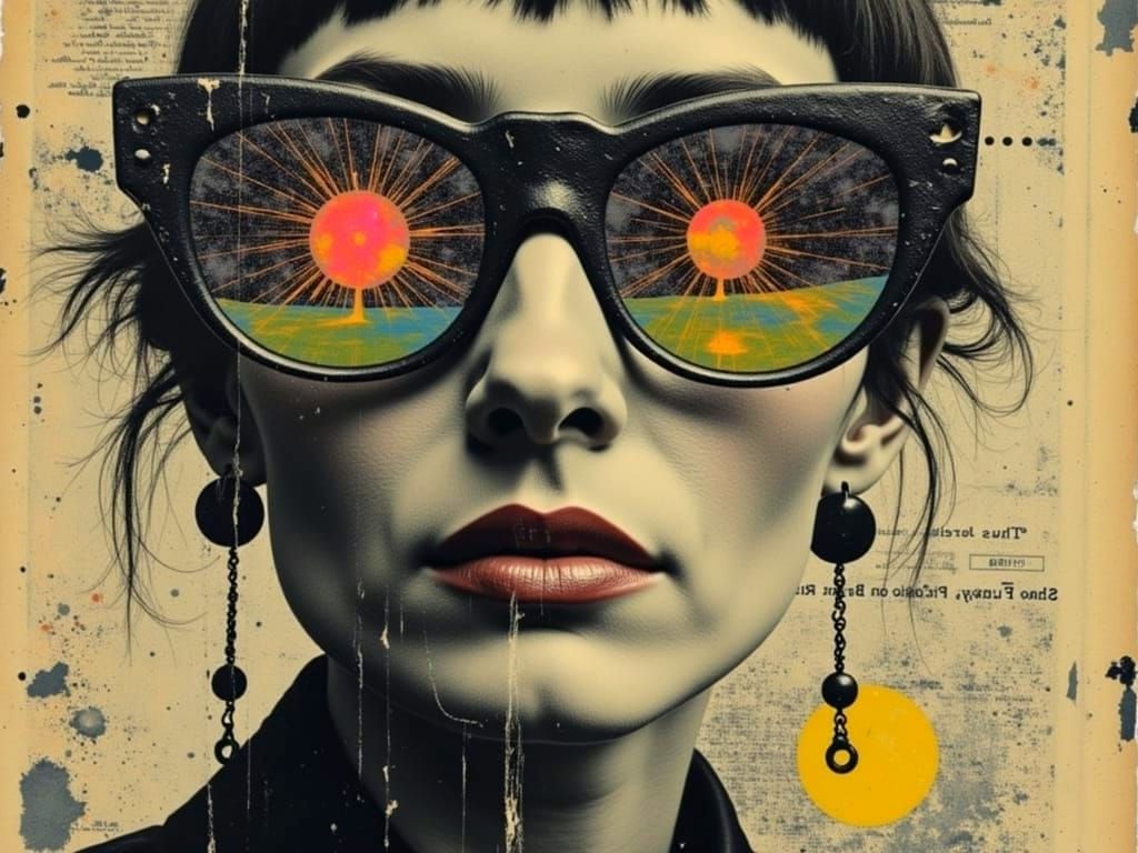 Iris Apfel's Eye Reflections in Sketch Style